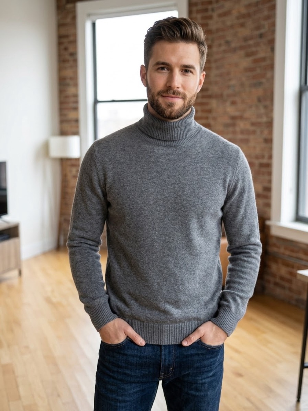 NWOT Christopher Fisher 100% Cashmere Turtleneck Sweater in Smog , M